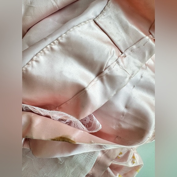 vintage 80s prom dress pink lace puffy bows tulle ball gown puff sleeves ILGWU - Picture 13 of 16